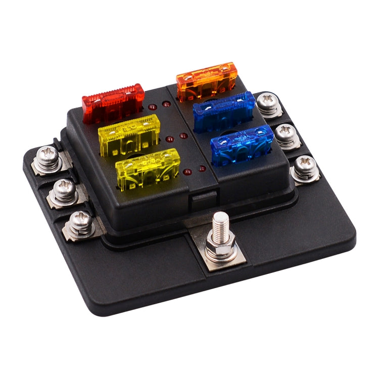 1 in 6 Out 6 Way Circuit Fuse Box Screw Terminal Section Fuse Holder Kits with LED Warning Indicator for Auto Car Truck Boat