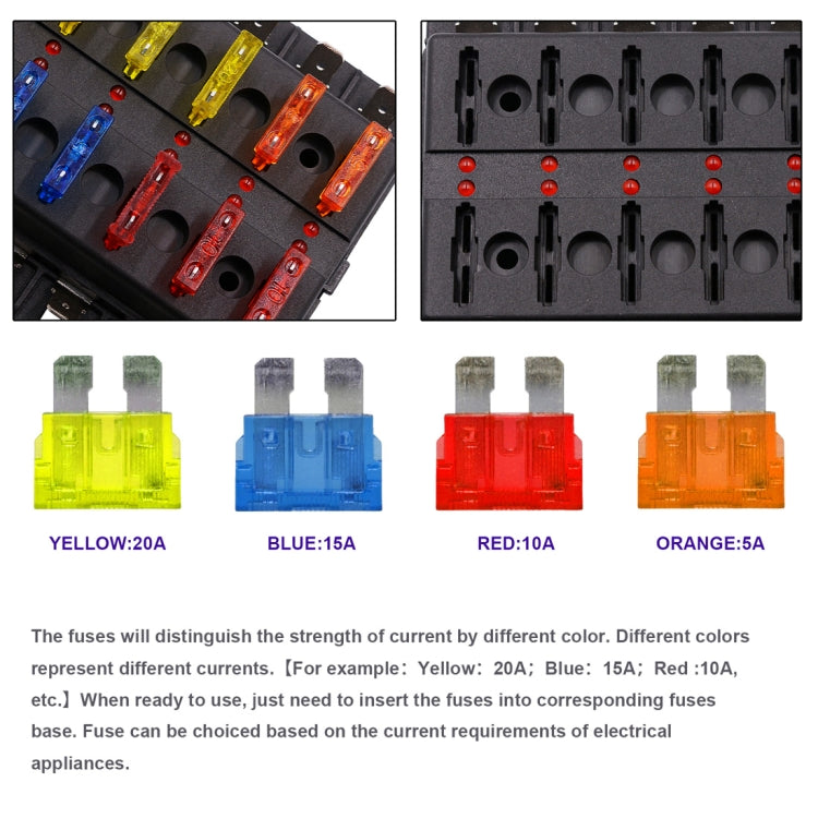 1 in 6 Out 6 Way Circuit Fuse Box Screw Terminal Section Fuse Holder Kits with LED Warning Indicator for Auto Car Truck Boat