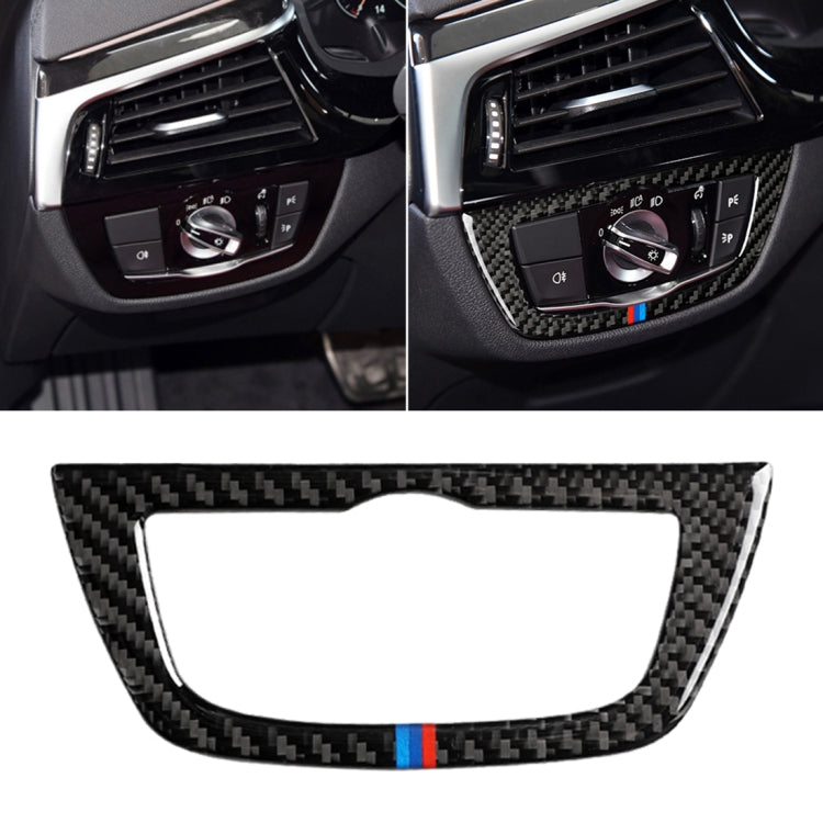 Car Tricolor Carbon Fiber Headlight Switch Frame Decorative Sticker for BMW 5 Series G38 528Li / 530Li / 540Li 2018, Headlight Switch Frame(Tricolor)