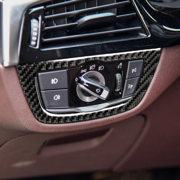 Car Carbon Fiber Headlight Switch Frame Decorative Sticker for BMW 5 Series G38 528Li / 530Li / 540Li 2018, Headlight Switch Frame