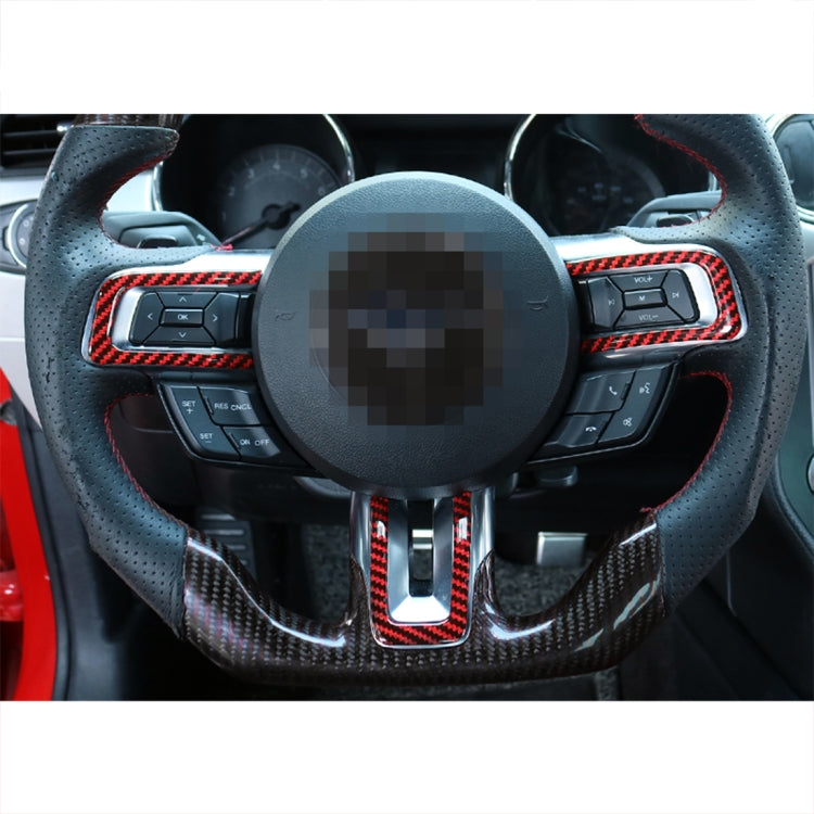 3 in 1 Car Carbon Fiber Steering Wheel Button Decorative Sticker for Ford Mustang 2015-2020, Steering Wheel Button
