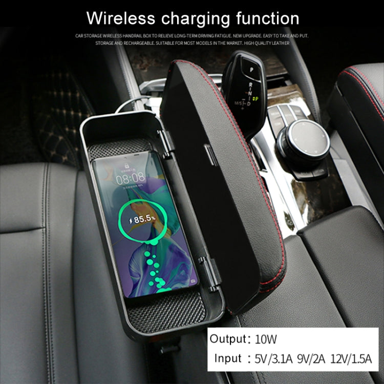 2 PCS Universal Car Wireless Qi Standard Charger PU Leather Wrapped Armrest Box Cushion Car Armrest Box Mat with Storage Box, 2pcs(Black White), 2pcs(Grey), 2pcs(Beige), 2pcs(Brown), 2pcs(Black Red)