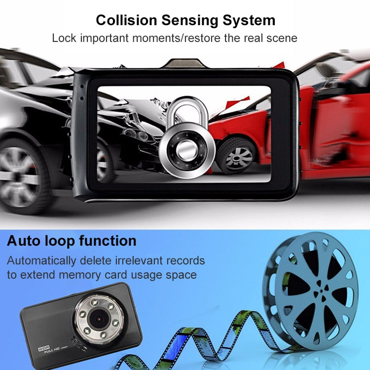 T638+ Car DVR USB Hidden Dual-lens Driving Recorder HD Reversing Video Monitor