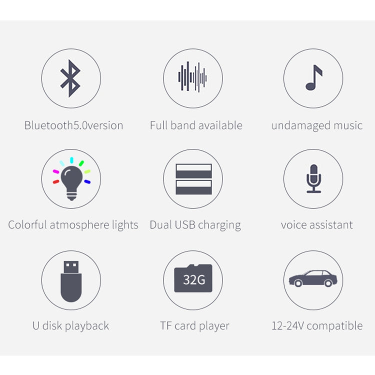 BC42 Bluetooth 5.0 Multi-function Car Colorful Atmosphere Lamp MP3 Player, Support TF Card & U Disk & FM