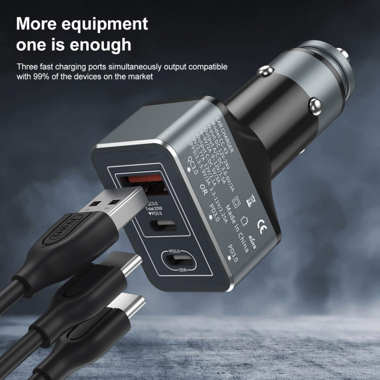 IVON CC43 45W PD 3.0 Dual USB-C / Type-C + QC 3.0 USB Port Square Car Charger, CC43