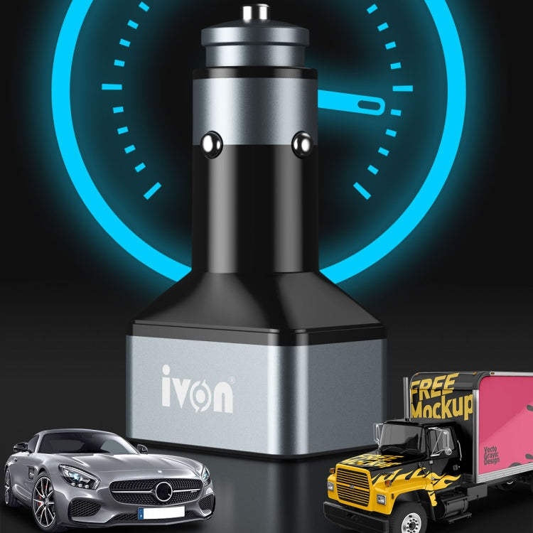 IVON CC43 45W PD 3.0 Dual USB-C / Type-C + QC 3.0 USB Port Square Car Charger, CC43