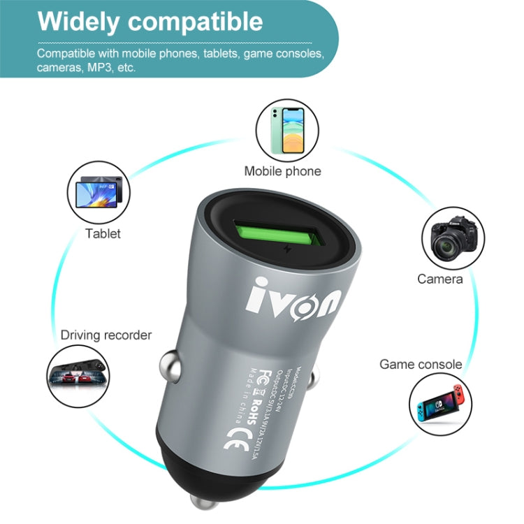 IVON CC39 18W 3.1A QC 3.0 USB Car Charger + 1m USB to 8 Pin Fast Charge Data Cable Set, 8 Pin