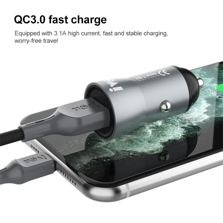 IVON CC39 18W 3.1A QC 3.0 USB Car Charger + 1m USB to Micro USB Fast Charge Data Cable Set, Micro USB