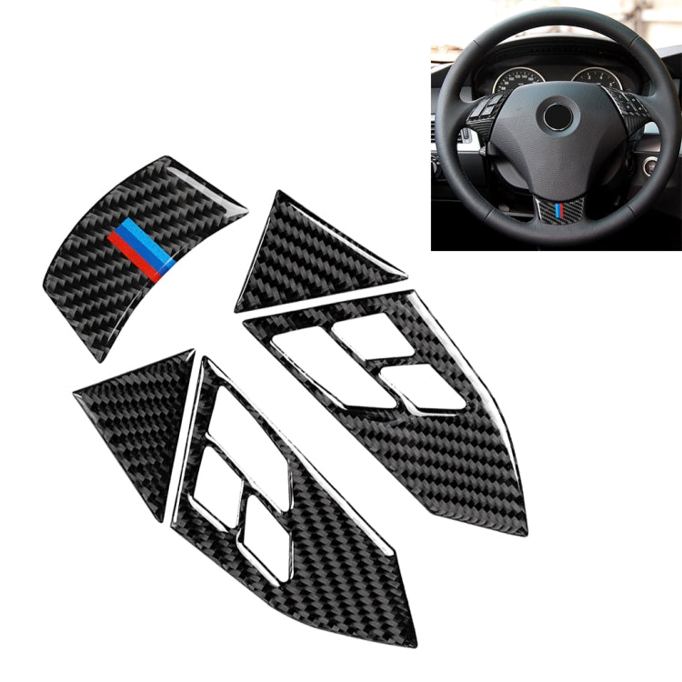 5 in 1 Car Carbon Fiber Tricolor Steering Wheel Button Decorative Sticker for BMW 5 Series E60 2004-2010, Left and Right Drive Universal, For BMW 5 Series E60 2004-2010(Tricolor)