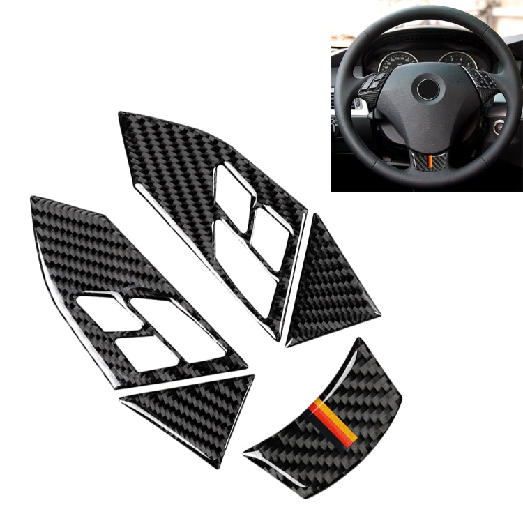 5 in 1 Car Carbon Fiber Germany Color Steering Wheel Button Decorative Sticker for BMW 5 Series E60 2004-2010, Left and Right Drive Universal, For BMW 5 Series E60 2004-2010(Germany Color)