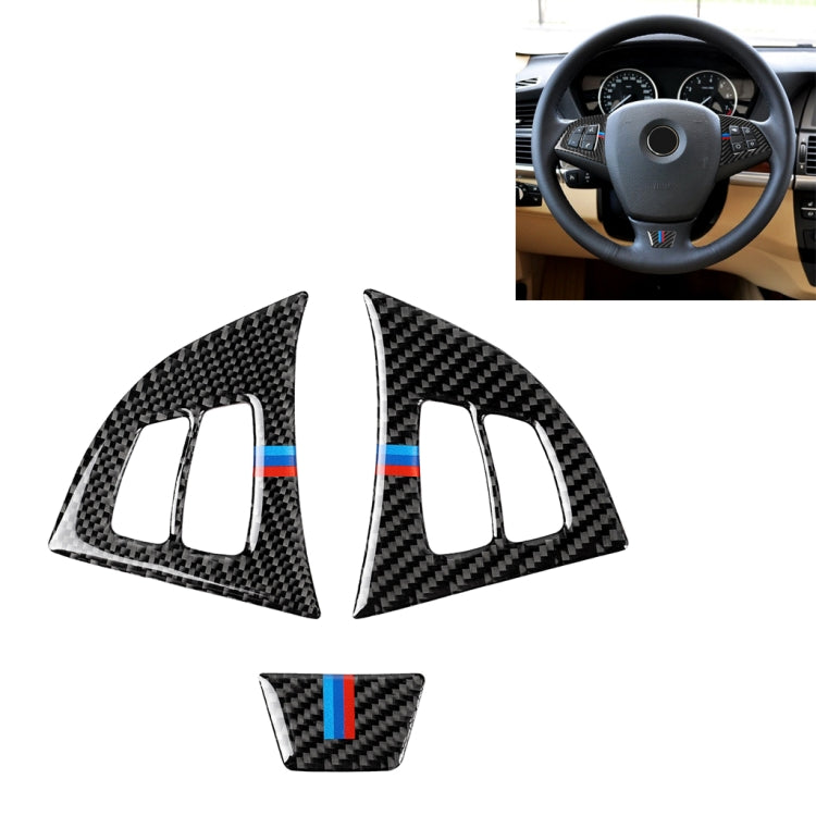 3 in 1 Car Carbon Fiber Tricolor Steering Wheel Button Decorative Sticker for BMW E70 2008-2013 X5, Left and Right Drive Universal, For BMW E70 2008-2013 X5(Tricolor)