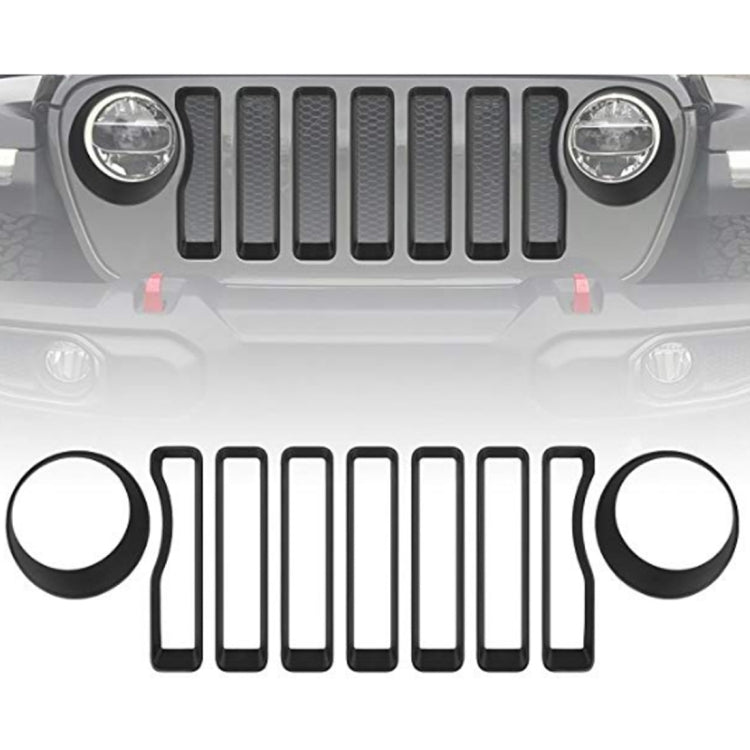 Car Mesh Grille Grill Insert + Headlight Turn Light Cover Trim for Jeep Wrangler JL 2018-2019
