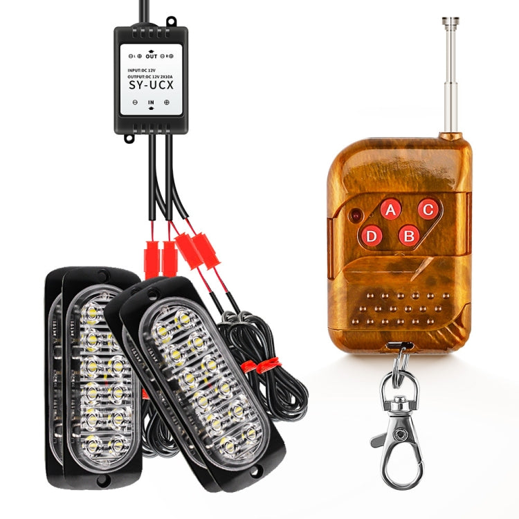 DC12V-24V / 18W 4 in 1 Front Grille Emergency Strobe Flash Warning Light Pickup 12LEDs Side Light Wireless Control 16 Modes