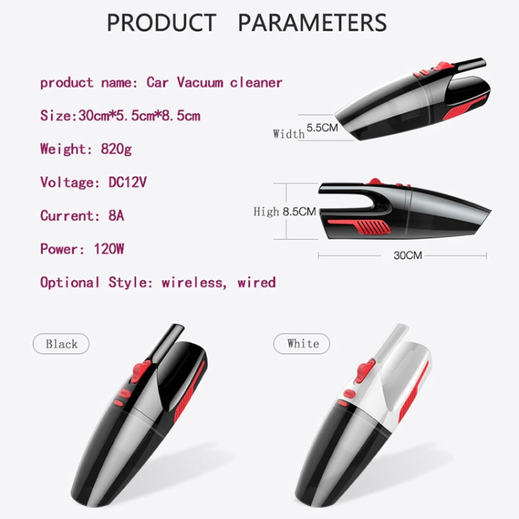 Car Wired Portable 120W Handheld Powerful Vacuum Cleaner with LED Light Cable Length: 5m, Wired with Light
