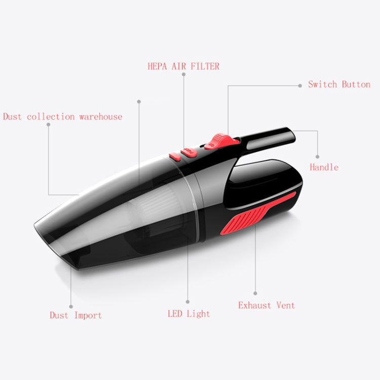 Car Wired Portable 120W Handheld Powerful Vacuum Cleaner with LED Light Cable Length: 5m, Wired with Light