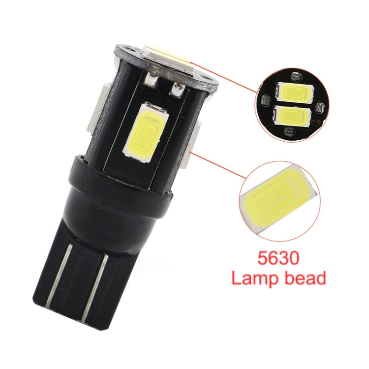 10 PCS T10 DC12V / 1.5W / 6000K / 80LM Car Decoding LED Clearance Lights with 6LEDs SMD-5630 Lamp Beads, T10 DC12V / 1.5W / 6000K