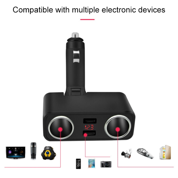SHUNWEI SD-1925 120W 3A Car 2 in 1 Dual USB Charger 90 Degree Free Rotation Cigarette Lighter, SD-1925 (Black), SD-1925