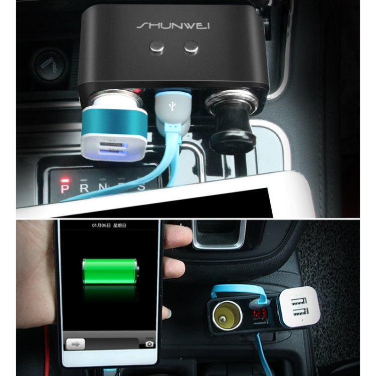SHUNWEI SD-1925 120W 3A Car 2 in 1 Dual USB Charger 90 Degree Free Rotation Cigarette Lighter, SD-1925 (Black), SD-1925