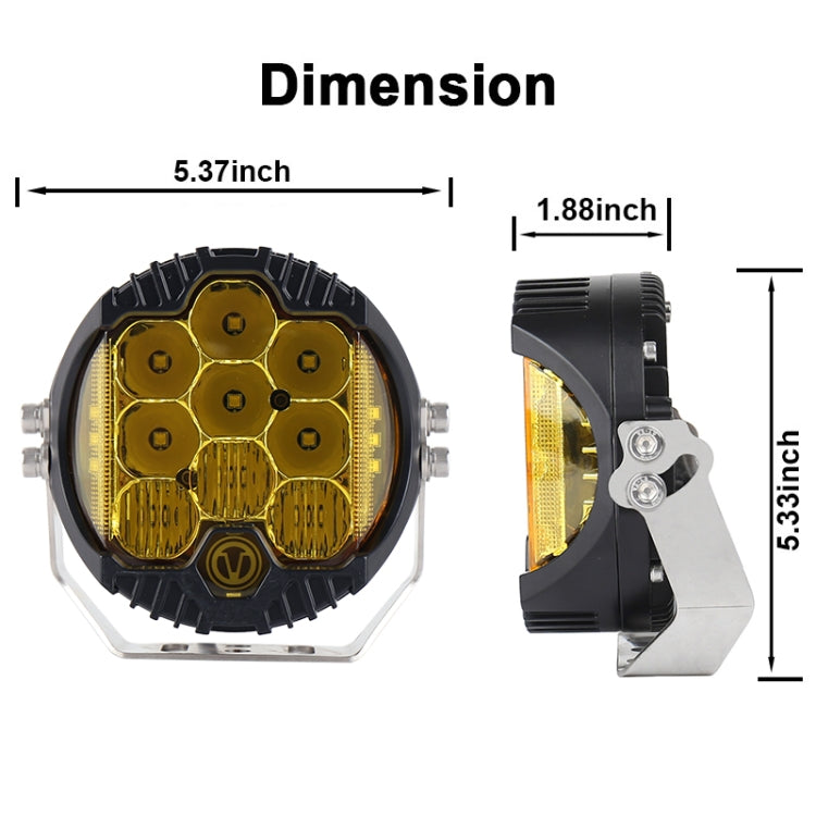 OL-1950Y 5 inch DC12V-30V 5000LM 6500K 50W Car LED Light on Three Sides Headlight for Jeep Wrangler (Gold Light), OL-1950Y