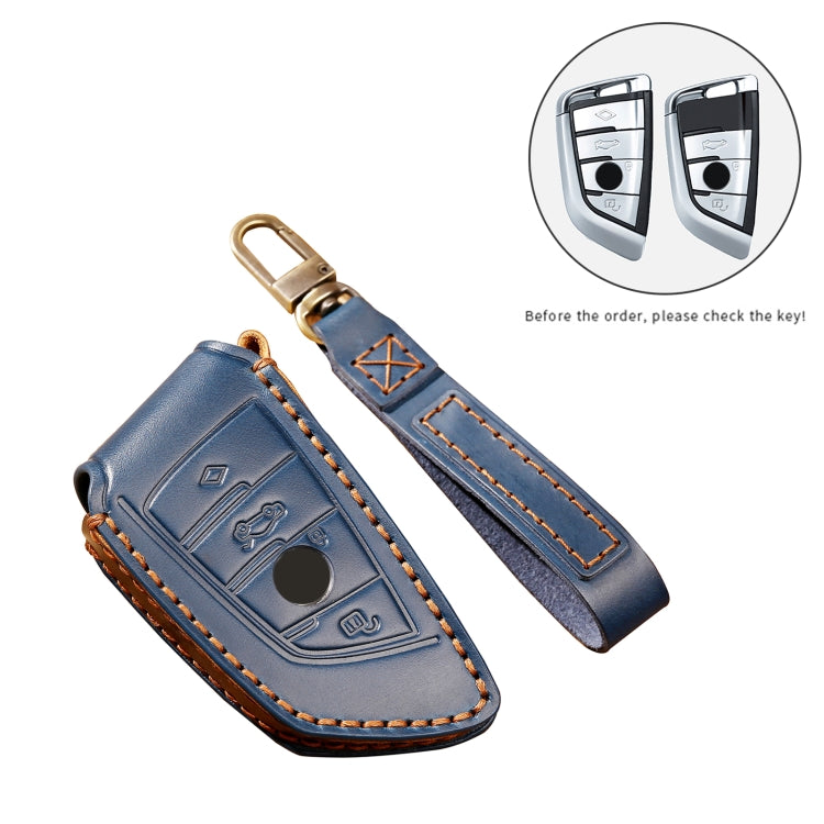 Hallmo Car Cowhide Leather Key Protective Cover Key Case for BMW Blade Style, For BMW Blade Style