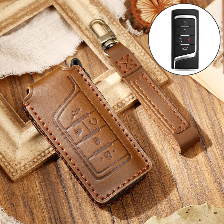 Hallmo Car Cowhide Leather Key Protective Cover Key Case for Trumpchi GS4 2021 B Style, For Trumpchi GS4 2021 B Style