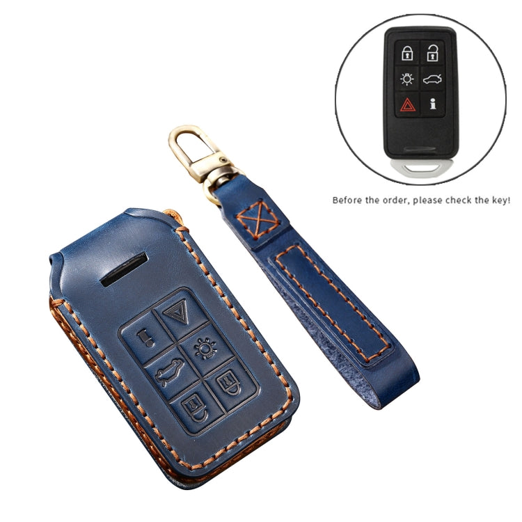 Hallmo Car Cowhide Leather Key Protective Cover Key Case for Volvo 6-button, For Volvo 6-button