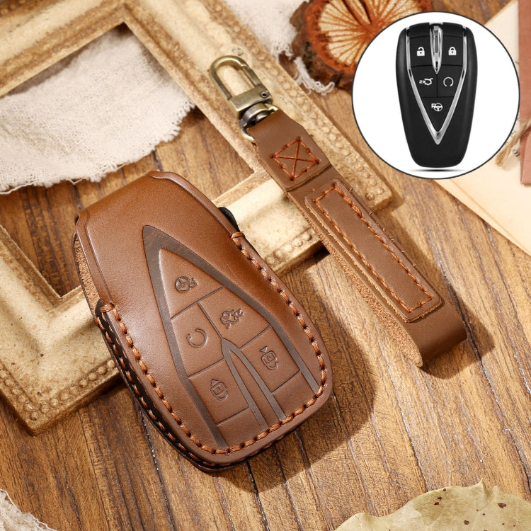 Hallmo Car Cowhide Leather Key Protective Cover Key Case for Changan CS75 Plus, For Changan CS75 Plus