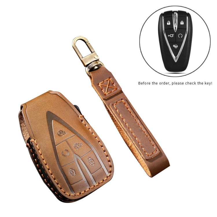 Hallmo Car Cowhide Leather Key Protective Cover Key Case for Changan CS75 Plus, For Changan CS75 Plus