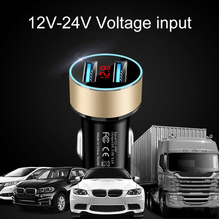 JMG-C016A 5V 3.1A Car Dual USB Charger with LED Display, JMG-C016A (Silver), JMG-C016A (Black), JMG-C016A (Gold), JMG-C016A (Blue), JMG-C016A (Red)