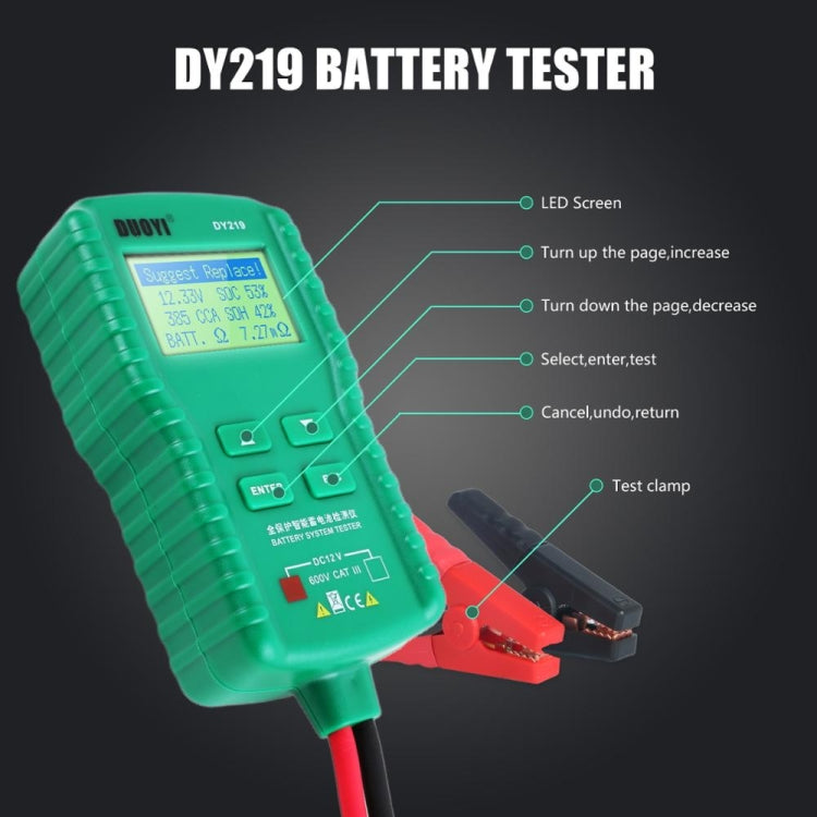 DUOYI DY219 Digital Battery Analyzer Car Fault Diagnostic Device Current and Voltage Detector, DY219