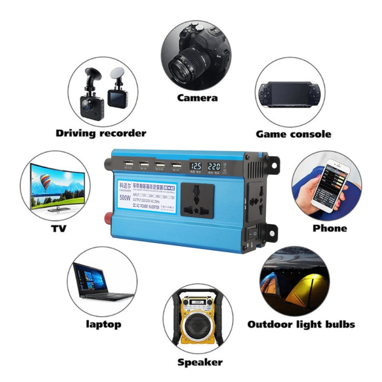 Carmaer 48V to 220V 500W Double Socket Car Double Digital Display Inverter Household Power Converter, 48V to 220V 500W