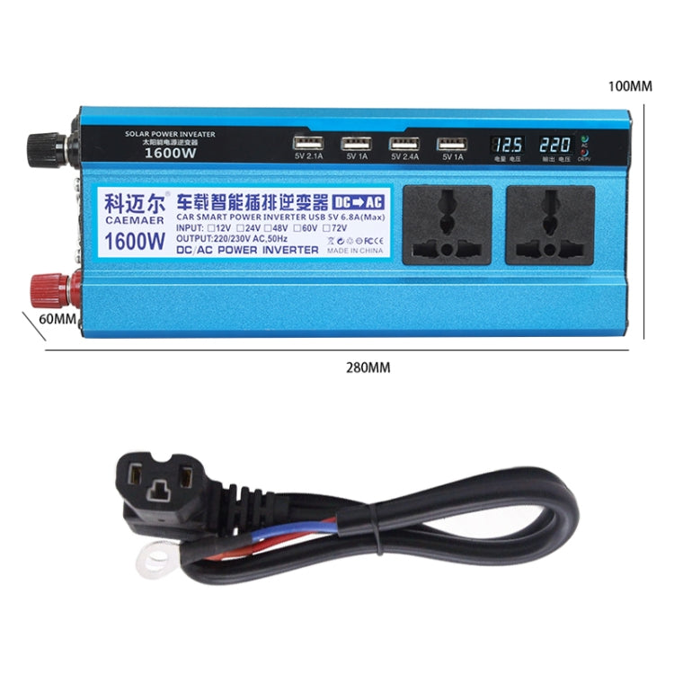 Carmaer 48V to 220V 1600W Three Socket Car Double Digital Display Inverter Household Power Converter, 48V to 220V 1600W