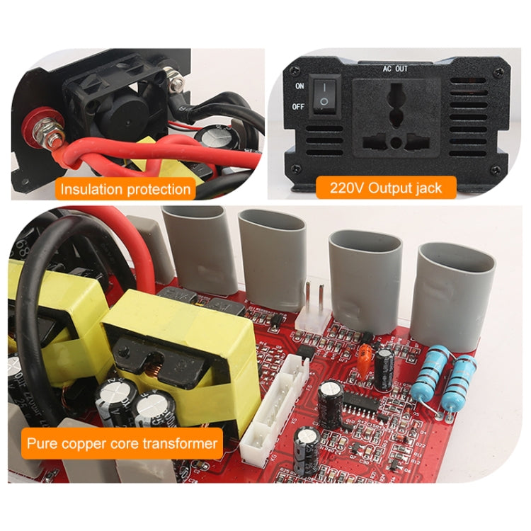 Carmaer 48V to 220V 1600W Three Socket Car Double Digital Display Inverter Household Power Converter, 48V to 220V 1600W