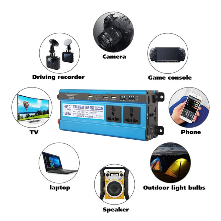 Carmaer 48V to 220V 1600W Three Socket Car Double Digital Display Inverter Household Power Converter, 48V to 220V 1600W