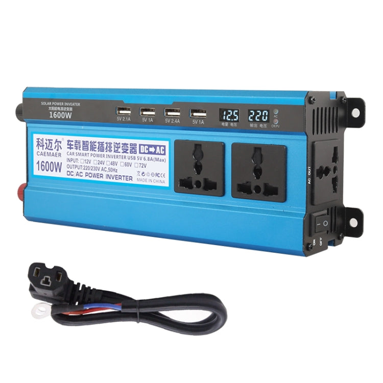 Carmaer 60V to 220V 1600W Three Socket Car Double Digital Display Inverter Household Power Converter, 60V to 220V 1600W