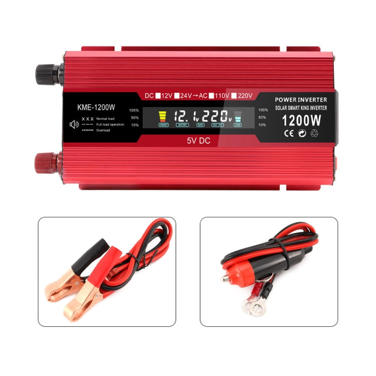 Carmaer US Plug 12V to 110V 1200W Car LCD Display Inverter Household Power Converter, US Plug 12V to 110V 1200W