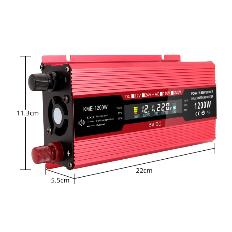 Carmaer US Plug 12V to 110V 1200W Car LCD Display Inverter Household Power Converter, US Plug 12V to 110V 1200W