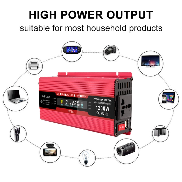 Carmaer US Plug 12V to 110V 1200W Car LCD Display Inverter Household Power Converter, US Plug 12V to 110V 1200W