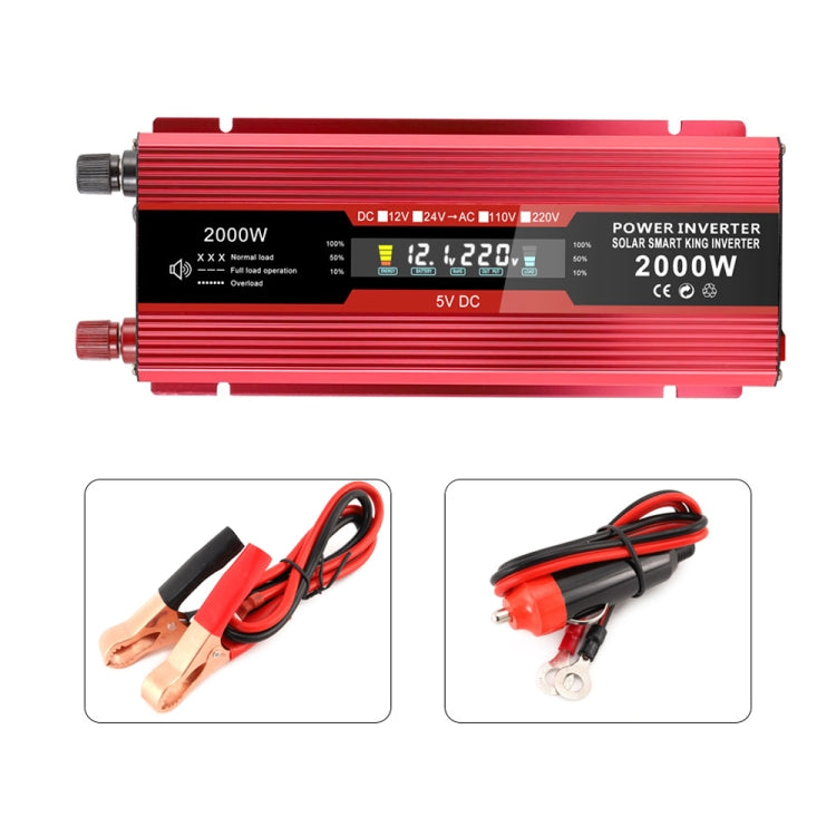 Carmaer US Plug 12V to 110V 2000W Car LCD Display Inverter Household Power Converter, US Plug 12V to 110V 2000W