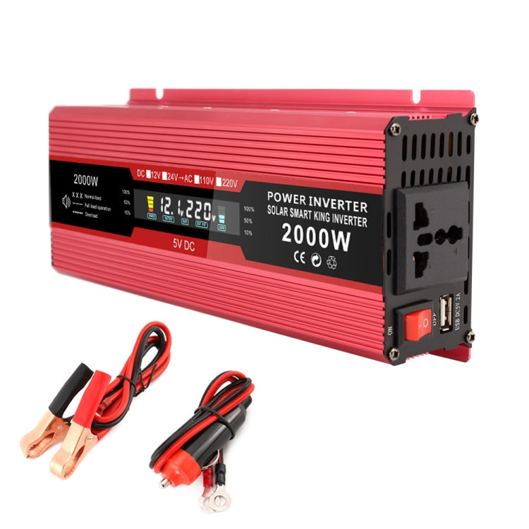 Carmaer Universal 12V to 220V 2000W Car LCD Display Inverter Household Power Converter, Universal 12V to 220V 2000W