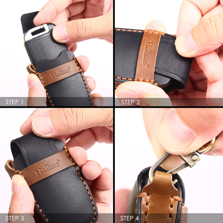 Hallmo Car Cowhide Leather Key Protective Cover Key Case for Hyundai Rohens Genesis 8-button, For Rohens Genesis