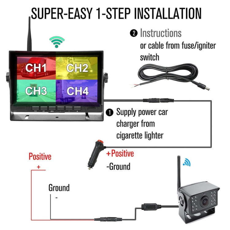 PZ710-W 7 inch Car Digital Wireless Rear-view Split-screen Monitor Single Record, PZ710-W Single Record