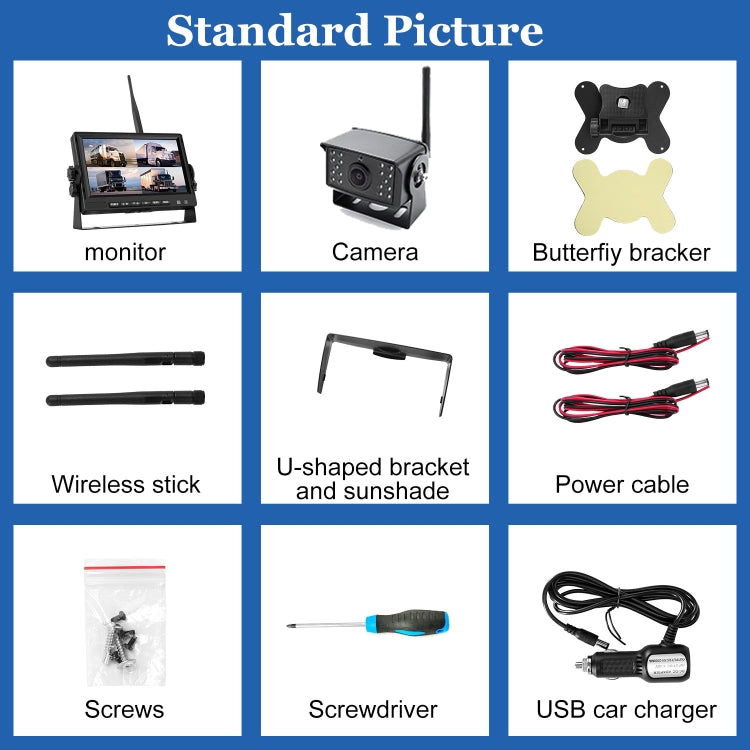 PZ710-W 7 inch Car Digital Wireless Rear-view Split-screen Monitor Single Record, PZ710-W Single Record