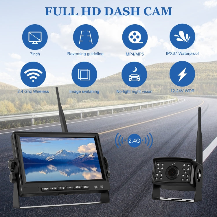 PZ710-W 7 inch Car Digital Wireless Rear-view Split-screen Monitor Dual Record, PZ710-W Dual Record