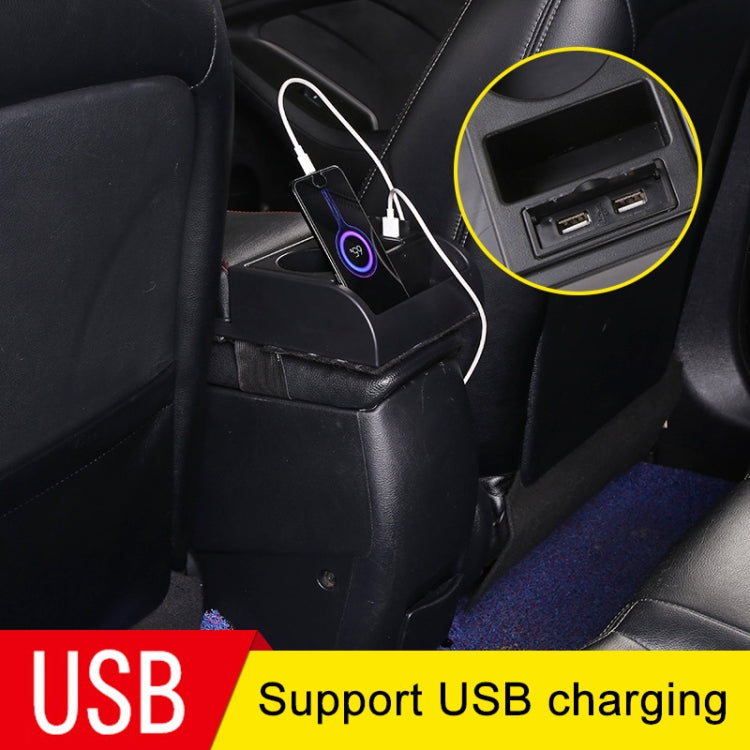 Car Multi-functional Dual USB Armrest Box Booster Pad, Microfiber Leather Straight Type, Microfiber Straight Type (Black), Microfiber Straight Type (Black Red), Microfiber Straight Type (Black White)