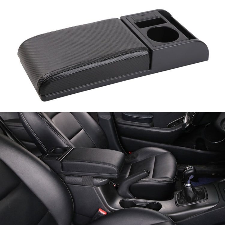 Car Multi-functional Dual USB Armrest Box Booster Pad, Carbon Fiber Leather Straight Type, Carbon Fiber Straight Type (Black), Carbon Fiber Straight Type (Black Red), Carbon Fiber Straight Type (Black White)