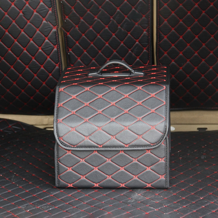 Car Trunk Foldable Storage Box, Rhombic Grid Small Size: 33 x 32 x 30cm, Rhombic 33 x 32 x 30cm (Wine Red), Rhombic 33 x 32 x 30cm (Beige), Rhombic 33 x 32 x 30cm (Coffee), Rhombic 33 x 32 x 30cm (Black Red), Rhombic 33 x 32 x 30cm (Black)