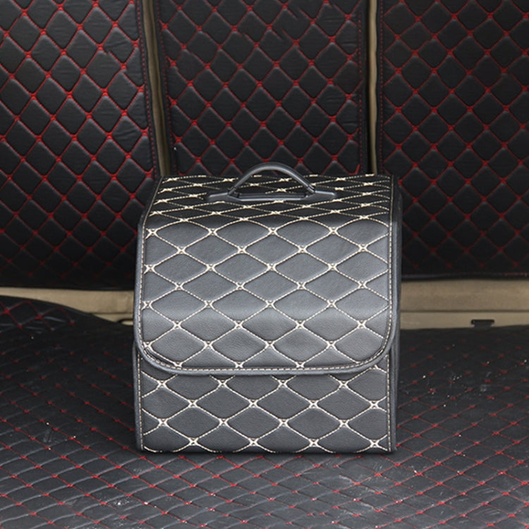 Car Trunk Foldable Storage Box, Rhombic Grid Small Size: 33 x 32 x 30cm, Rhombic 33 x 32 x 30cm (Wine Red), Rhombic 33 x 32 x 30cm (Beige), Rhombic 33 x 32 x 30cm (Coffee), Rhombic 33 x 32 x 30cm (Black Red), Rhombic 33 x 32 x 30cm (Black)
