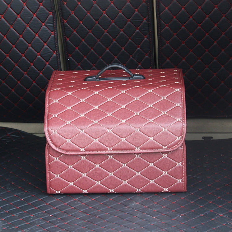 Car Trunk Foldable Storage Box, Rhombic Grid Middle Size: 40 x 32 x 30cm, Rhombic 40 x 32 x 30cm (Wine Red), Rhombic 40 x 32 x 30cm (Beige), Rhombic 40 x 32 x 30cm (Coffee), Rhombic 40 x 32 x 30cm (Black Red), Rhombic 40 x 32 x 30cm (Black)