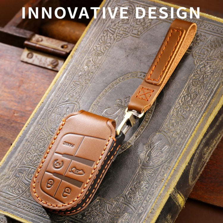 Hallmo Car Genuine Leather Key Protective Cover for Jeep Compass 4-button